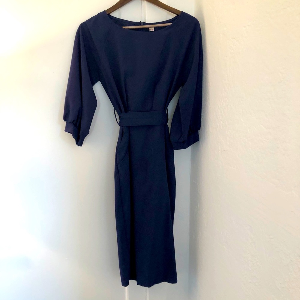 Navy tie blue dress
